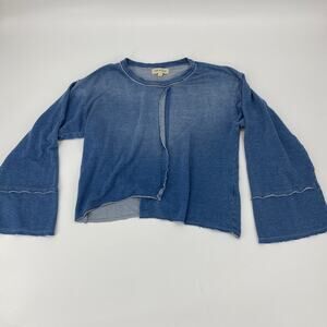 CLOTH & STONE Blue Cropped Deconstructed Raw Hem Knit Top Womens Size S